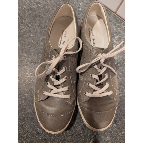 Josef Seibel Women's Gray Leather Perforated Lace Up Sneakers Size 39 - Picture 4 of 7